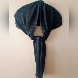 Cashmere Silk Black Accordion Pleats Large Scarf Showl Wrap Unisex By Tilo